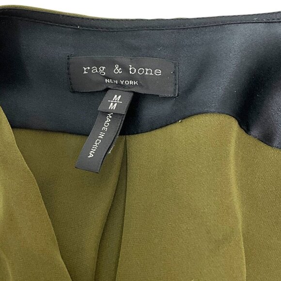 rag & bone Victor Blouse Forest Green Size M 100% Silk Faux Wrap V Neck *READ* - Picture 9 of 11